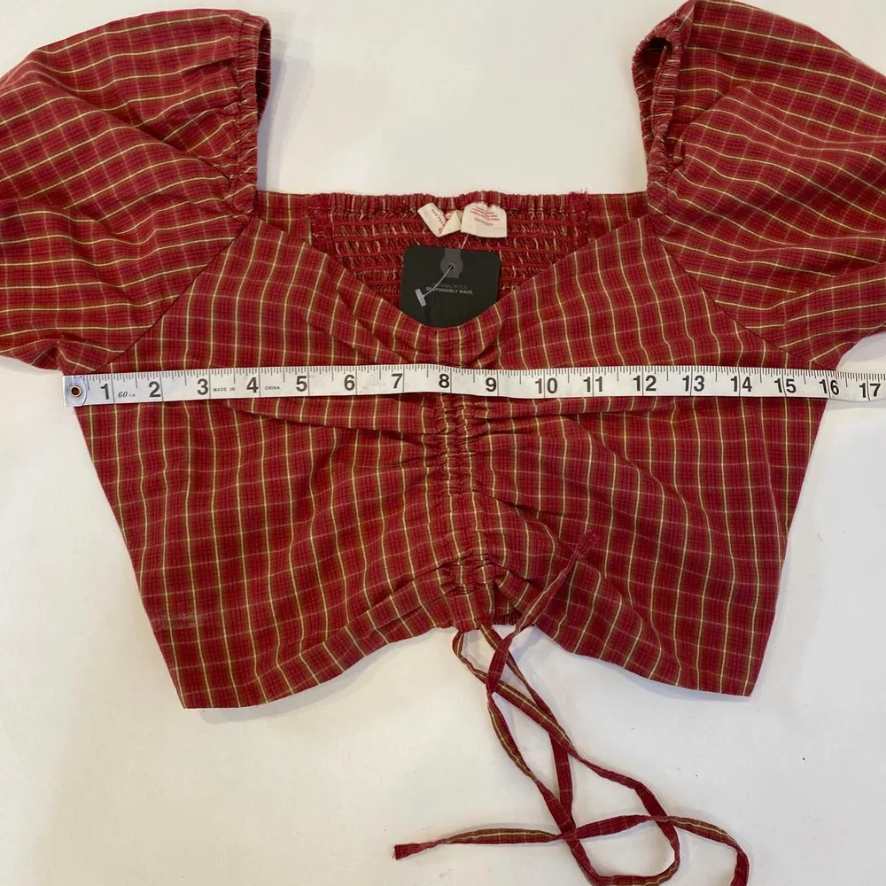 Levi’s Slim Cropped Plaid Statement Devin Blouse Long Sleeve Smocked NWT Sz XS - Image 7