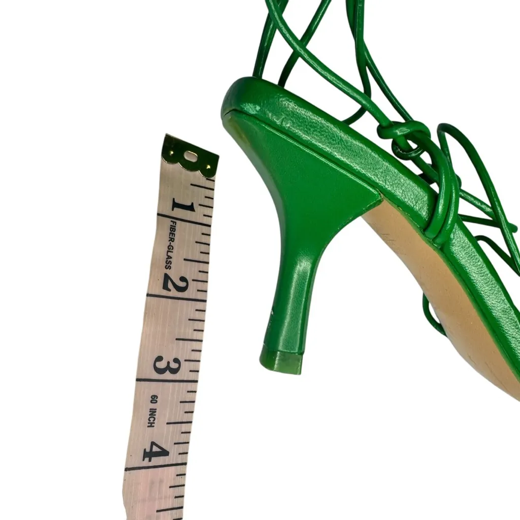 ZARA TIE STRAP HEELED SANDALS Faux Leather Strappy Ankle Lace Up‎ US 7.5 EU 38 - Image 13
