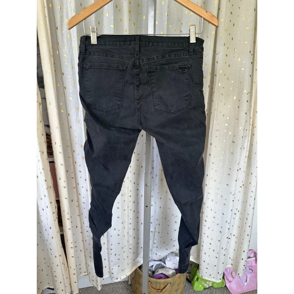 Juicy Couture Distressed Faux Leather Trim Black Stretch Denim Skinny Jeans 30 - Image 4