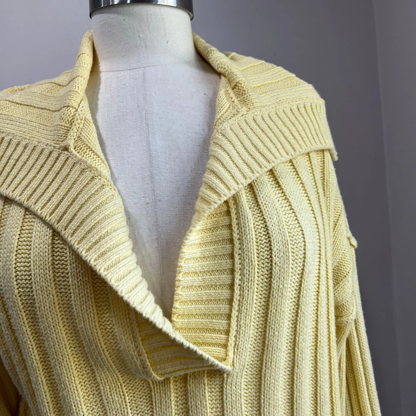 Hippie Rose Ribbed Sweater Size L Yellow Collared Preppy Knit Pullover - Image 7