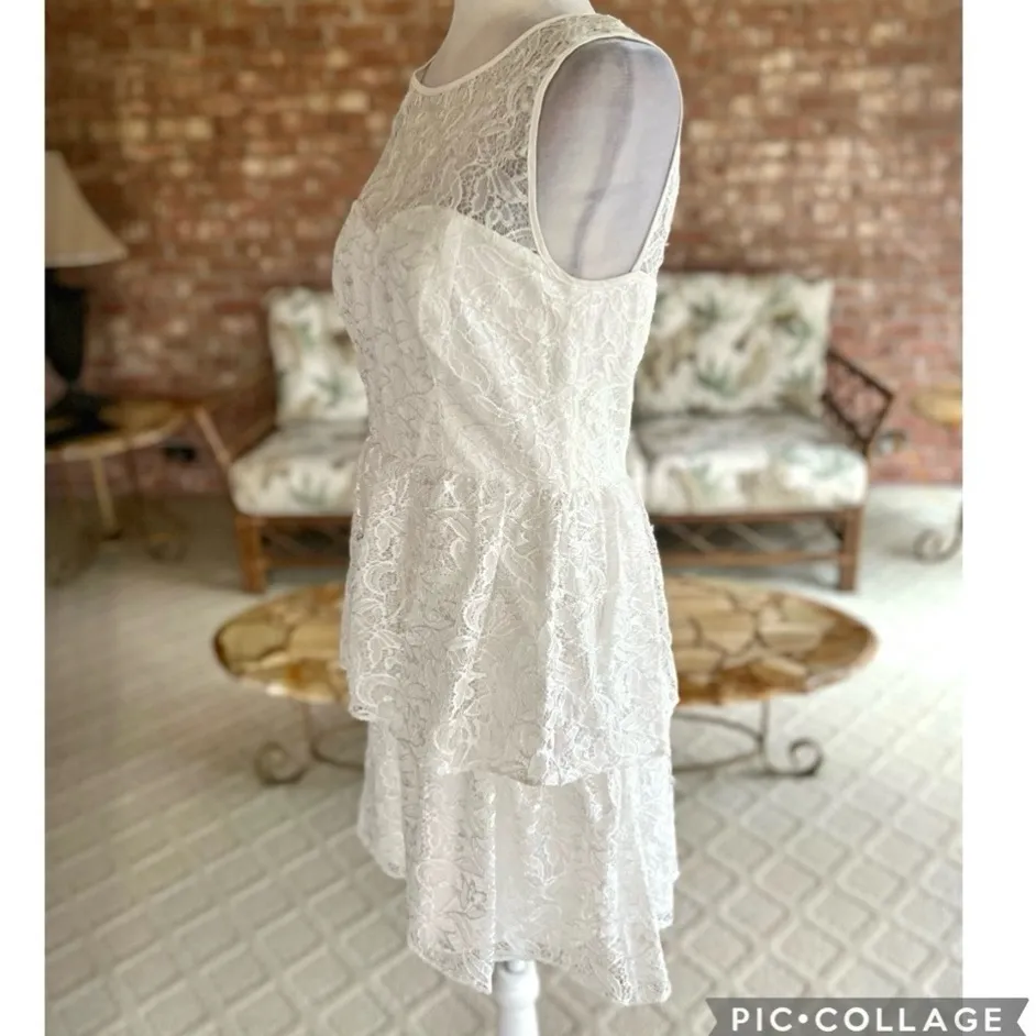 Max and Cleo Dress White Lace 8 Tiered Skirt Illusion  Neck NWT - Image 8