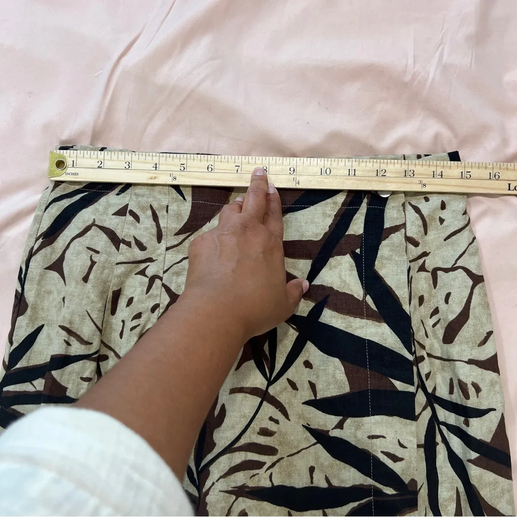 Marla Kim Linen Cotton‎ Wrap Maxi Skirt Brown Black Leaf Print Boho Size L Size L - Image 11