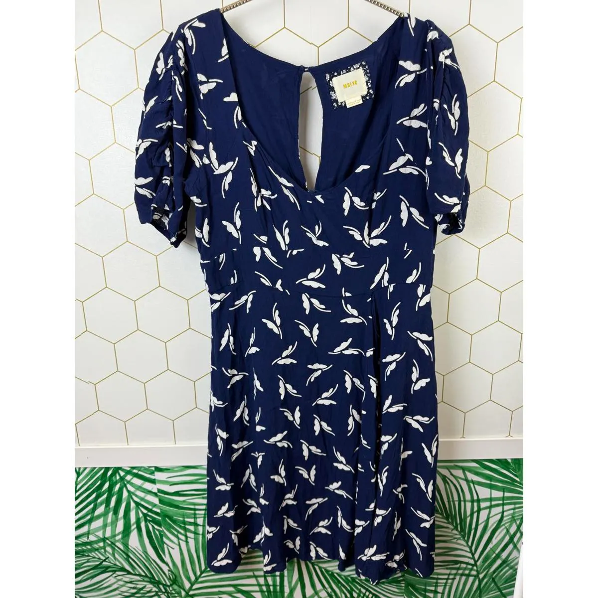 Maeve by Anthropologie Navy and White Fern Ruched Dress - Size - 12 - Image 7