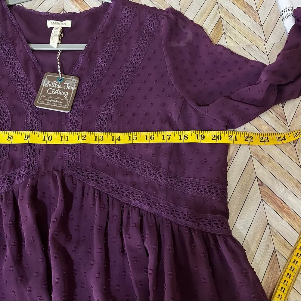 MATILDA JANE Festive Fancy Plum Babydoll Dress Purple Swiss Dot Mini Boho Fairy - Image 11