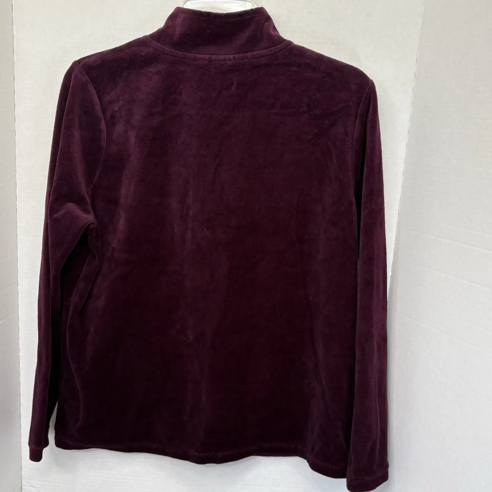 Onque Casuals Burgundy Velour Full Zip Jacket With Rhinestone Accents Women’s L Size L - Image 4