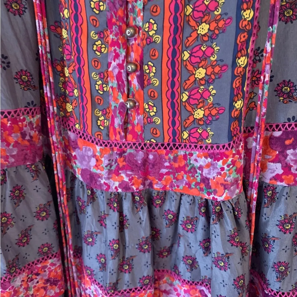 Rebecca Taylor Paisley Floral Mixed Print Silk Patchwork Button down mini dress - Image 9