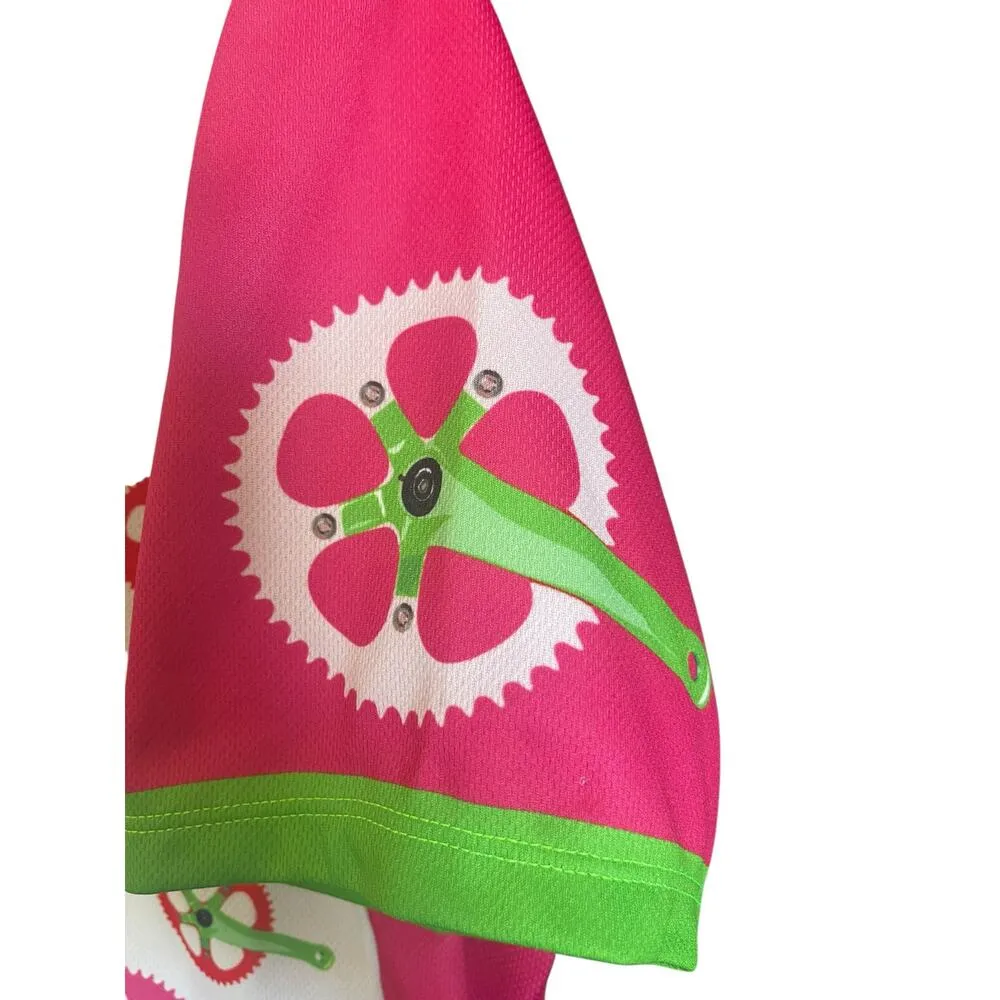Aero Tech Designs Women’s Cycling Jersey Pink/Green Gears Designs Size Large White - Image 4