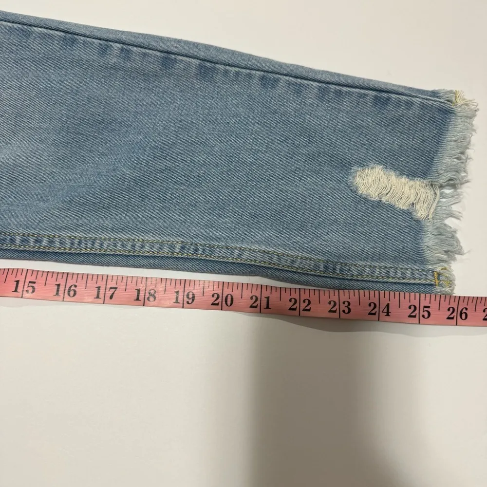 Princess Polly Mabel Front Zipper Distressed Shark Bite Hem Blue Skinny Jeans - Image 8