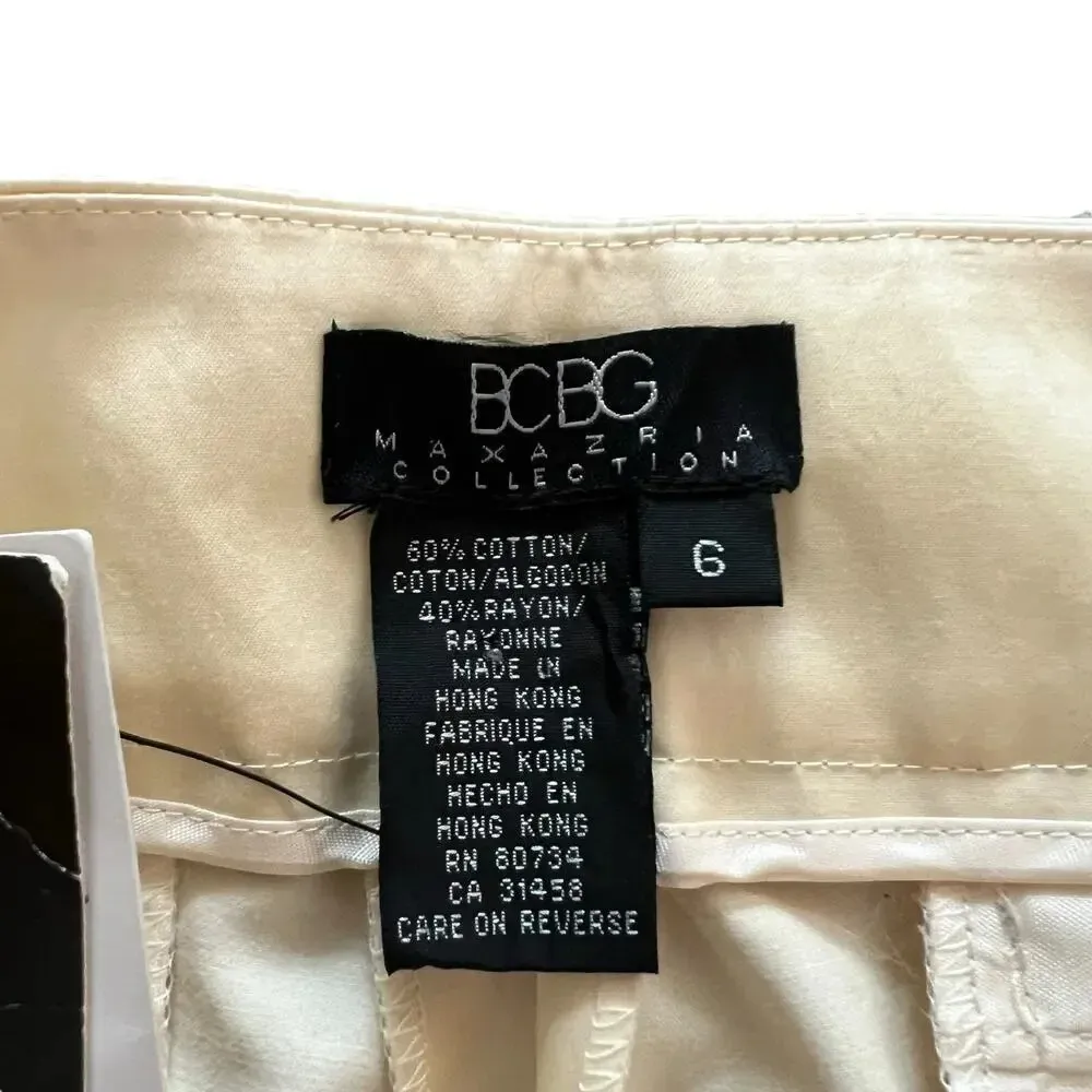 NWT‎ Vintage BCBG Maxazria Women’s 6 Cream Straight Leg Flat Front Capri Pants - Image 3