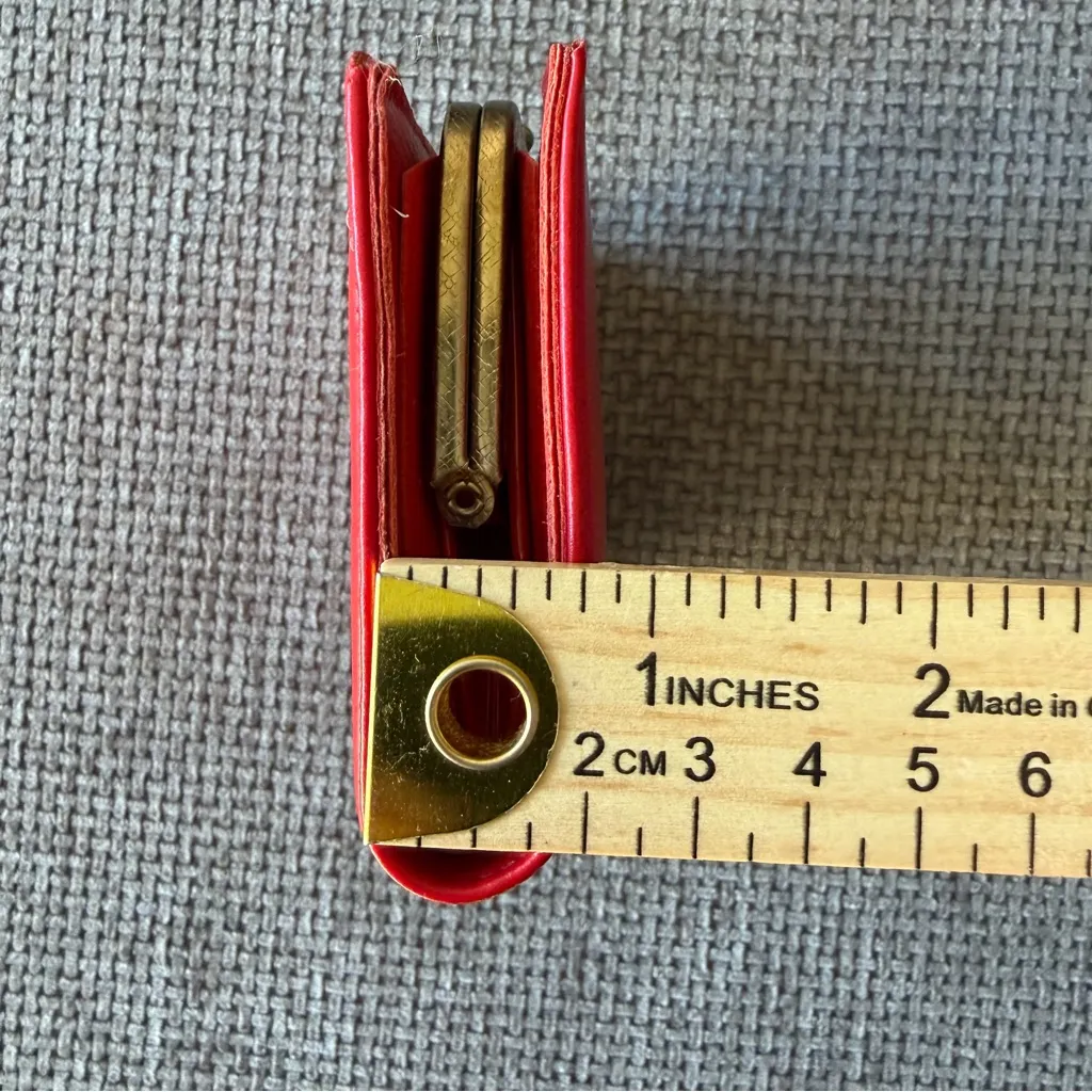 Vintage Red Vegan Leather French Kiss Lock Wallet Made in Jamaica Gold Hardware - Image 13