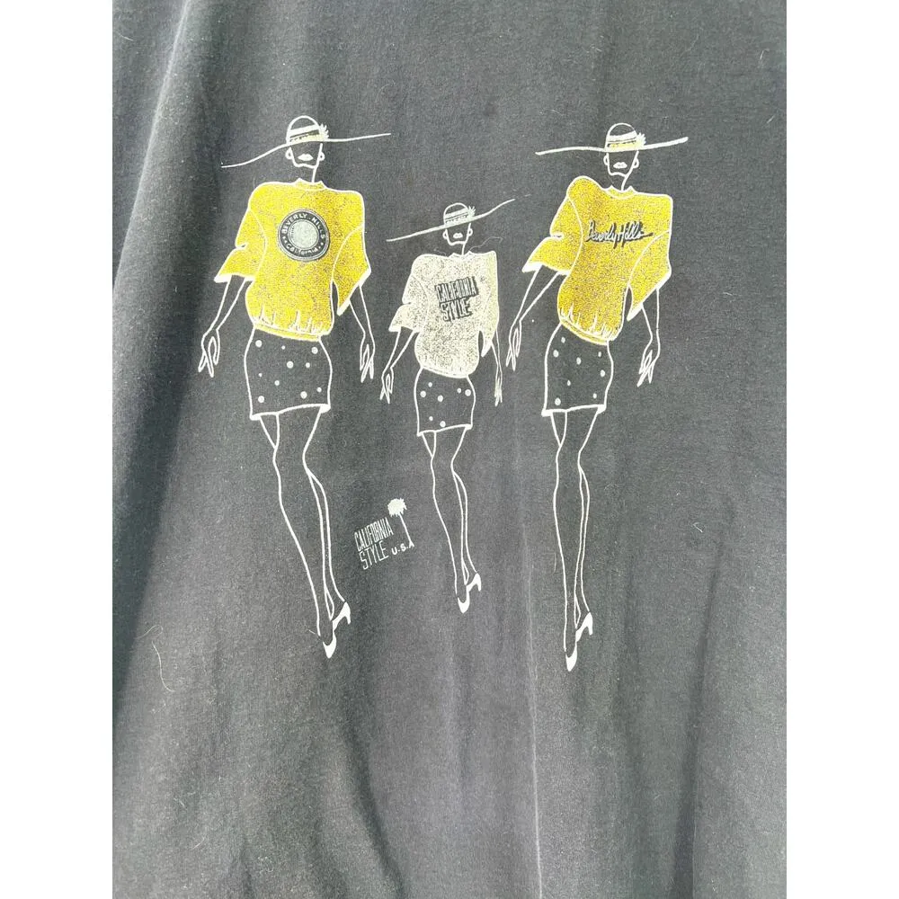 XL Vintage 90's Beverly Hill T Shirt Top Beverly Hills Rodeo Drive Designer Tee Black - Image 2