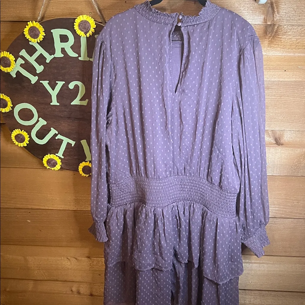 NWT American Eagle Plum Purple Ruffle Long Sleeve High Neck Textured Dress XXL - Image 7