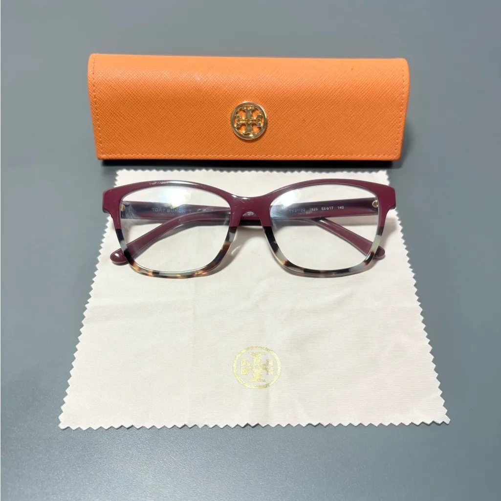 TORY BURCH Burgundy and Tortoise Eyeglasses with Orange Case - Image 2