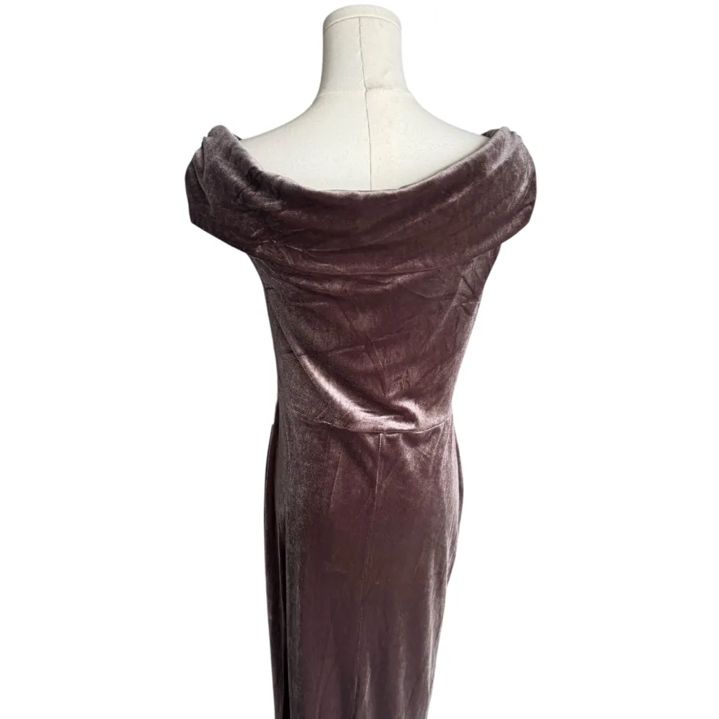 ASTR the Label - NWT One Shoulder Velvet Midi Dress Taupe Brown Ruched SZ M - Image 7