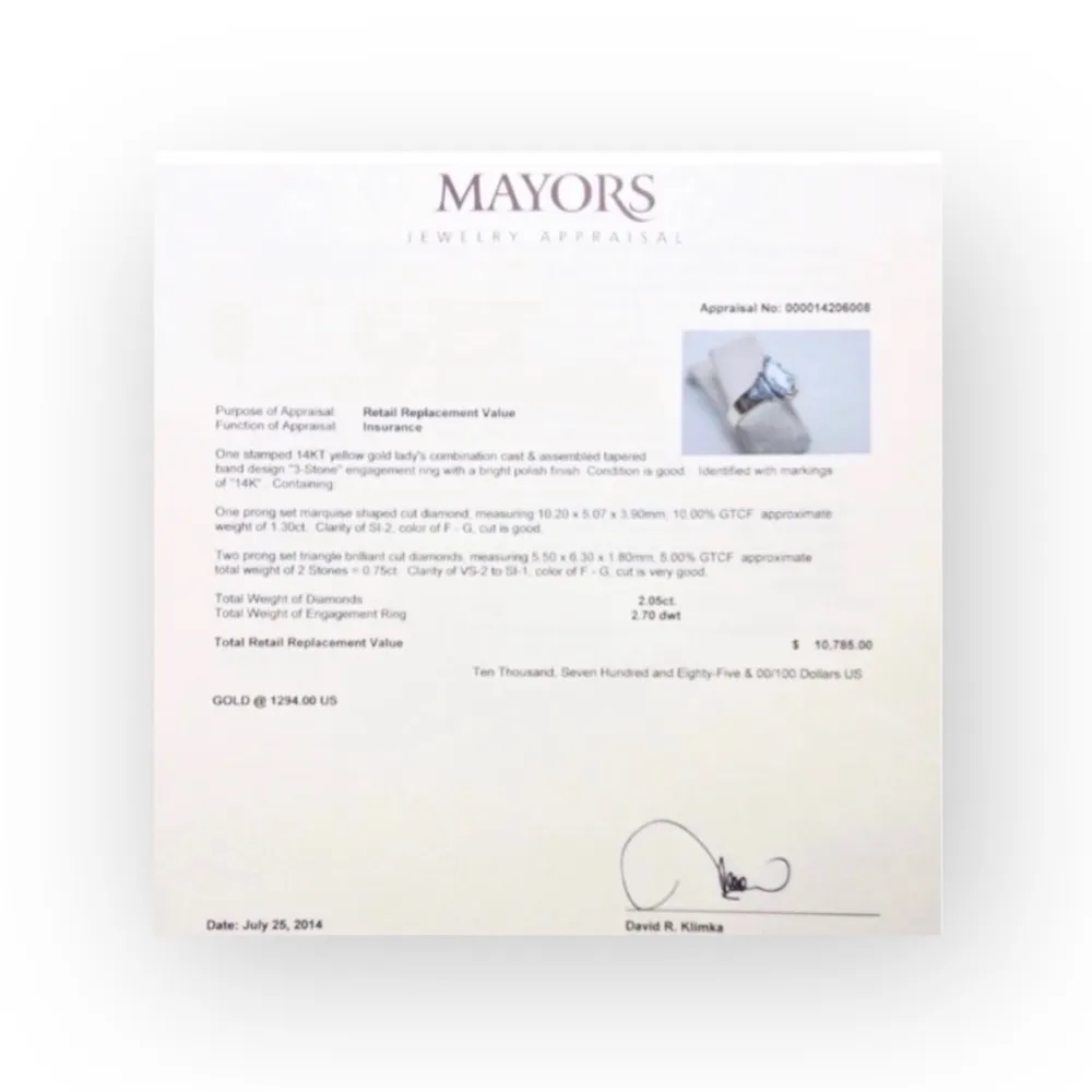 2+ CT Marquise Cut Diamond Engagement Ring ✶ Trillions 14K Gold ✶ Mayors Size 6 - Image 10