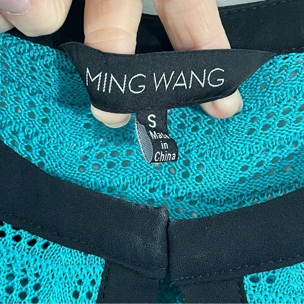 Ming‎ Wang Teal Turquoise Cardigan Jacket Black Trim Size SMALL - Image 3