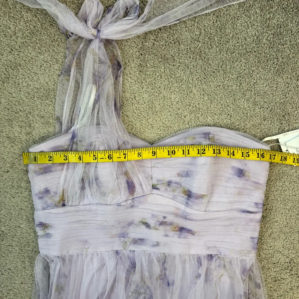 Dessy Collection 3130FP Tie One‎ Shoulder Tulle Gown Lilac Haze Garden 10 Purple - Image 7