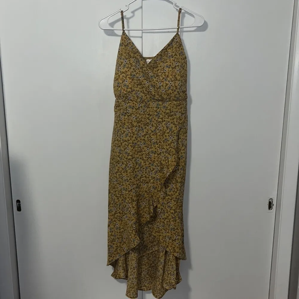 No Boundaries Hi-Low Sundress Ditsy Floral Print Dress Gold Juniors XXL 19 - Image 4