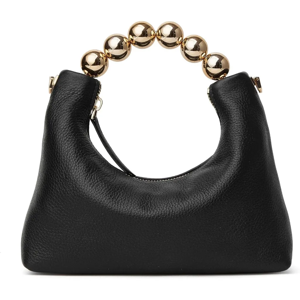 ⚡ Women's Top Handle Chain Pearl Strap Leather Crossbody Tote Black Bag - Image 1