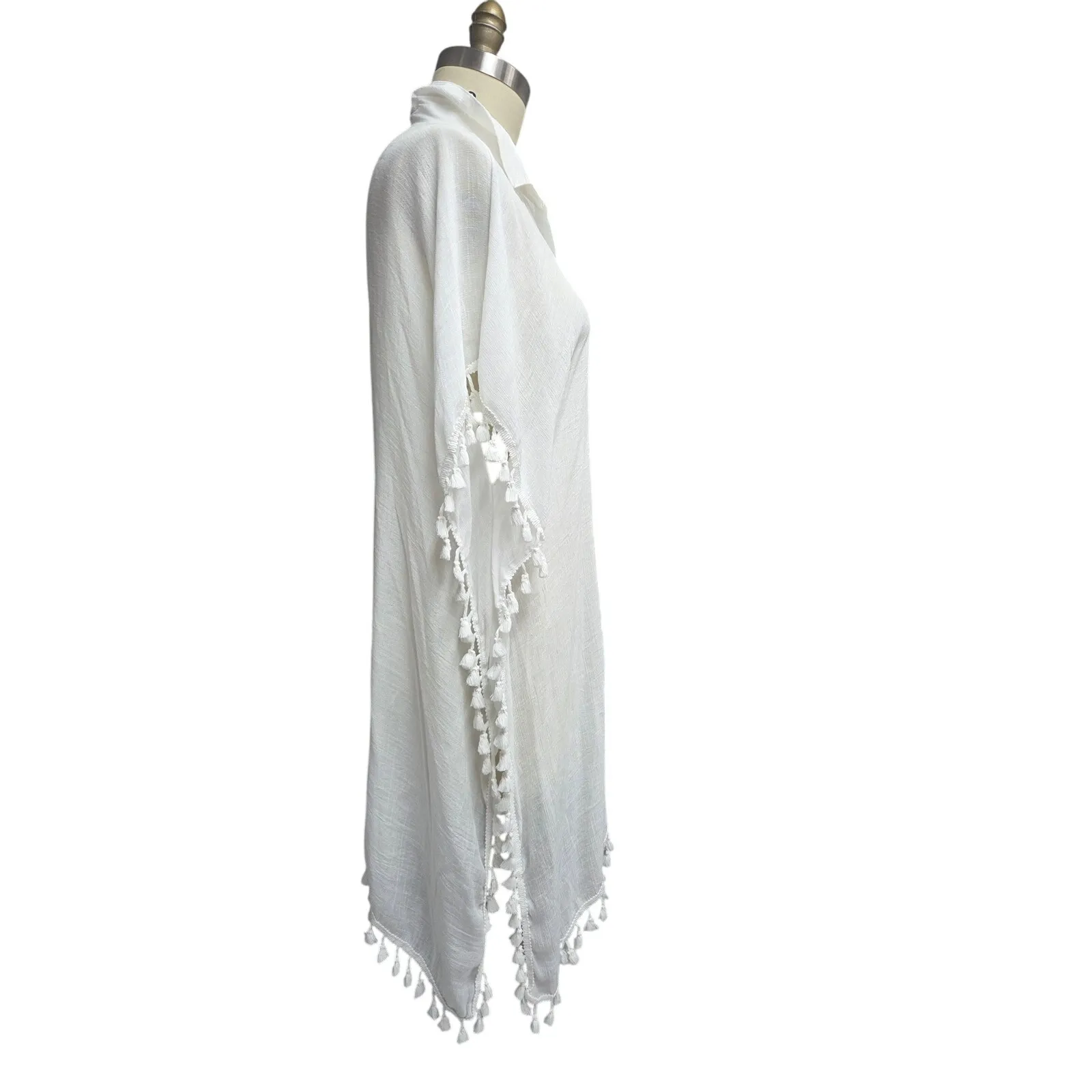 Rachel Zoe Button Down Cover Up Ball Fringe One Size Excellent Condition - Image 2