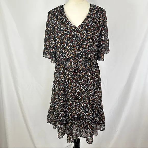 Manydress Womens Chiffon Floral Print‎ Vneck Casual Mini Boho Swing Dress Large - Image 6