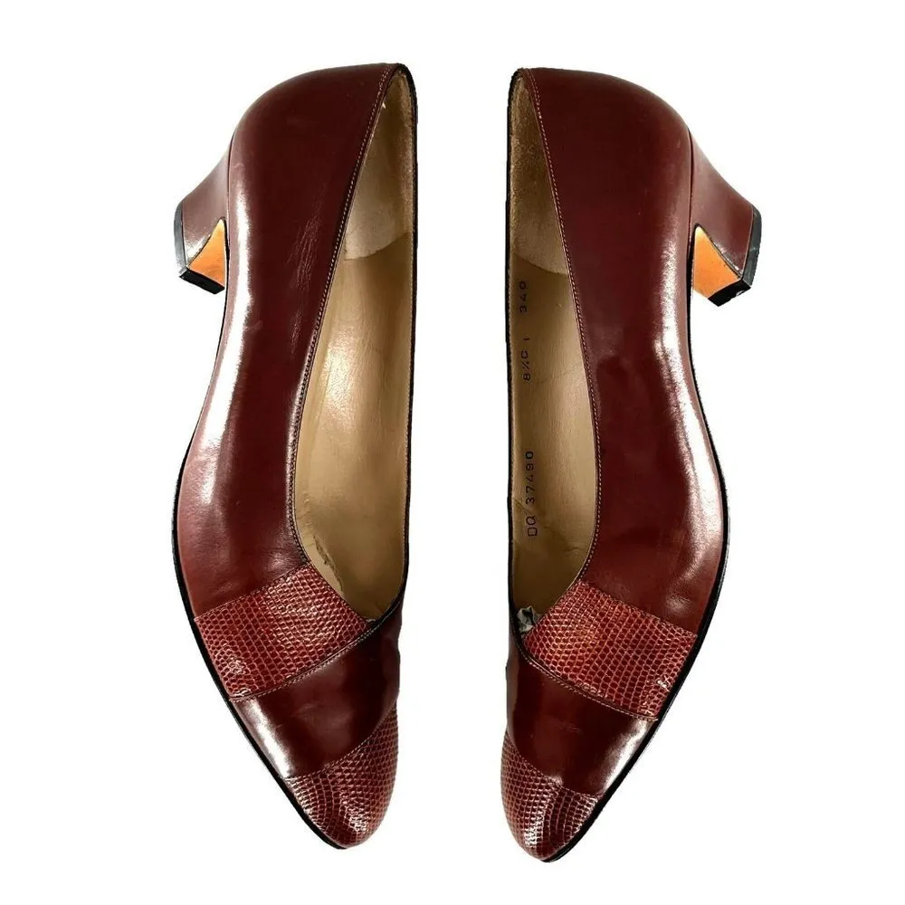 Salvatore Ferragamo Brown Leather Mid Heel Pumps Size 8.5 C - Image 6