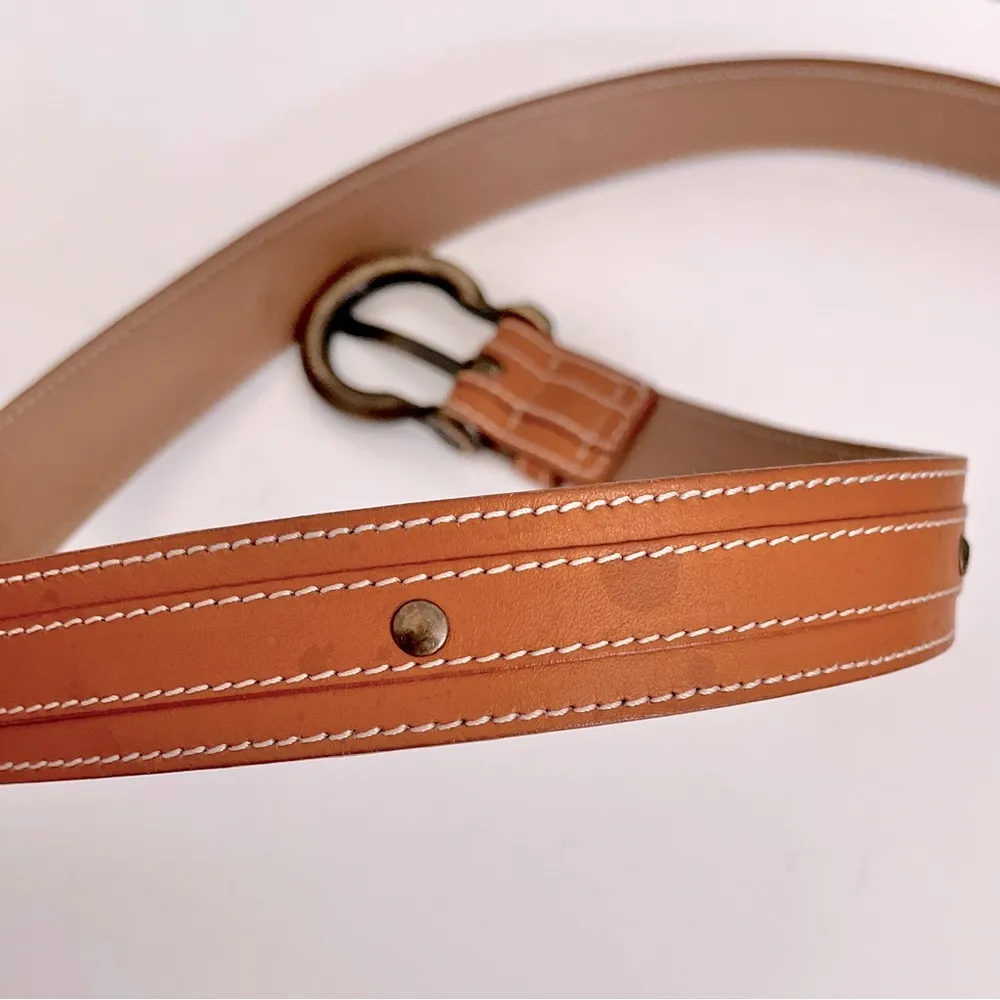 Burberry Brown Leather Top Stitched, Studded Belt, Size 110/40 - Image 6