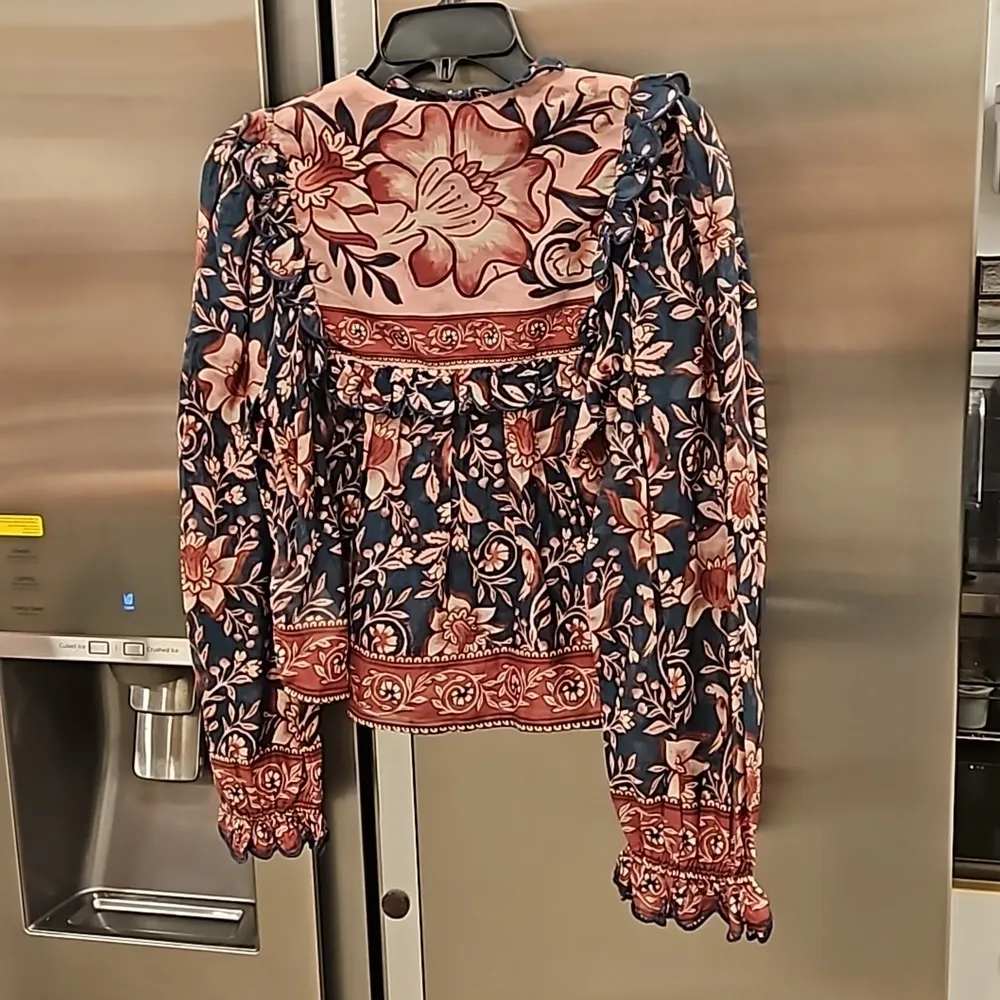 💕FARM RIO💕 Teal Ainika Charm Long Sleeve Blouse Tropical Floral Print XXS NWT - Image 15