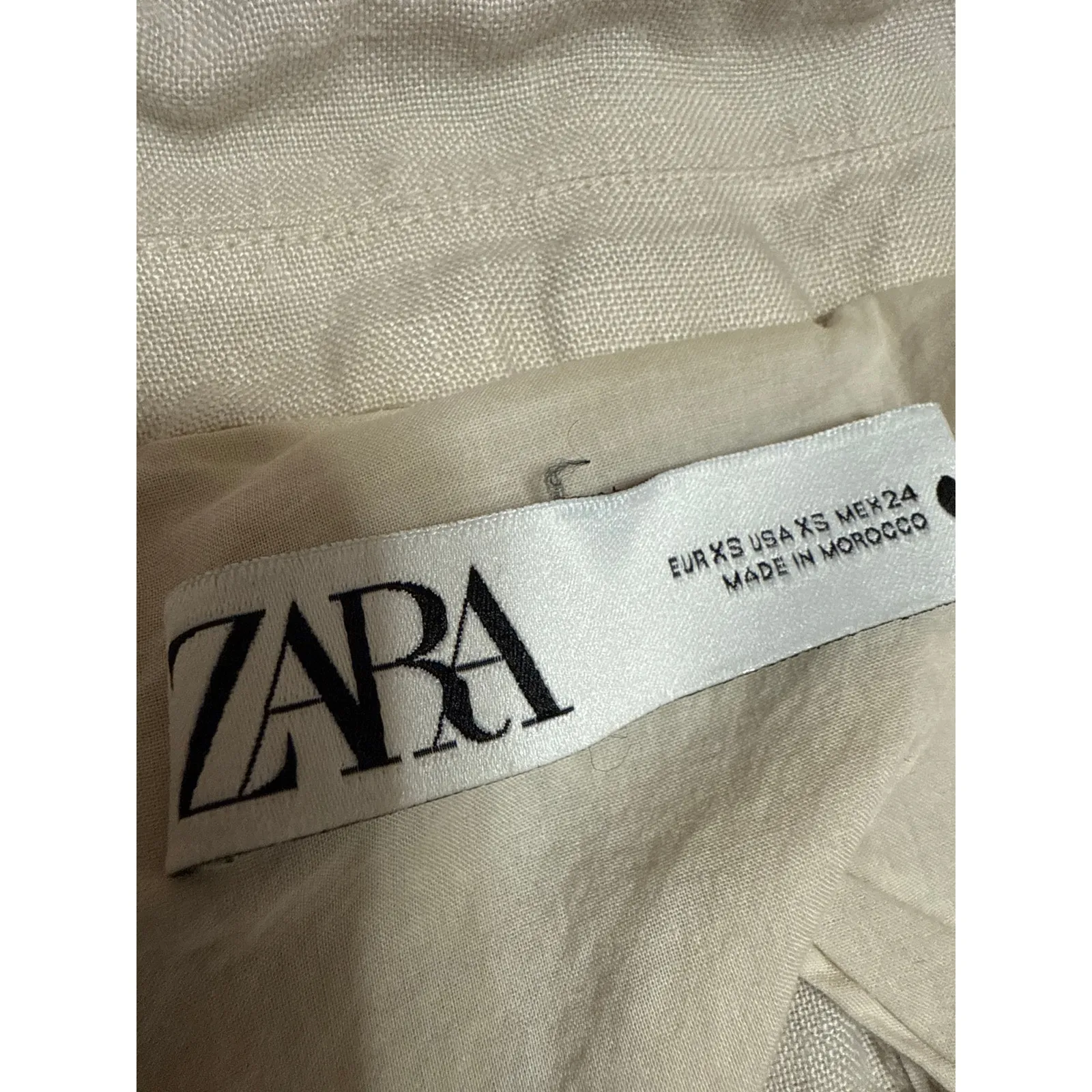 Zara Linen Beige Tan One Button Notch Collar Long Sleeve Blazer Coat Jacket XS - Image 3