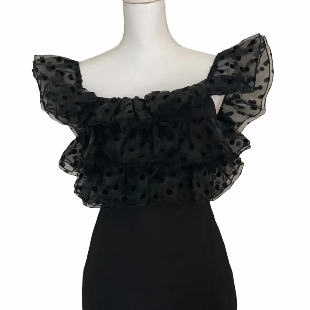 NWT ZARA  Off The Shoulder Tulle Polka Dot  Mesh Dress Black - Image 12