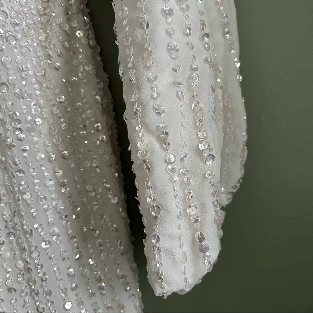 NWT ASOS Edition Lennox Sequin Blouson Sleeve Dress with Train in Ivory US 8 - Image 13