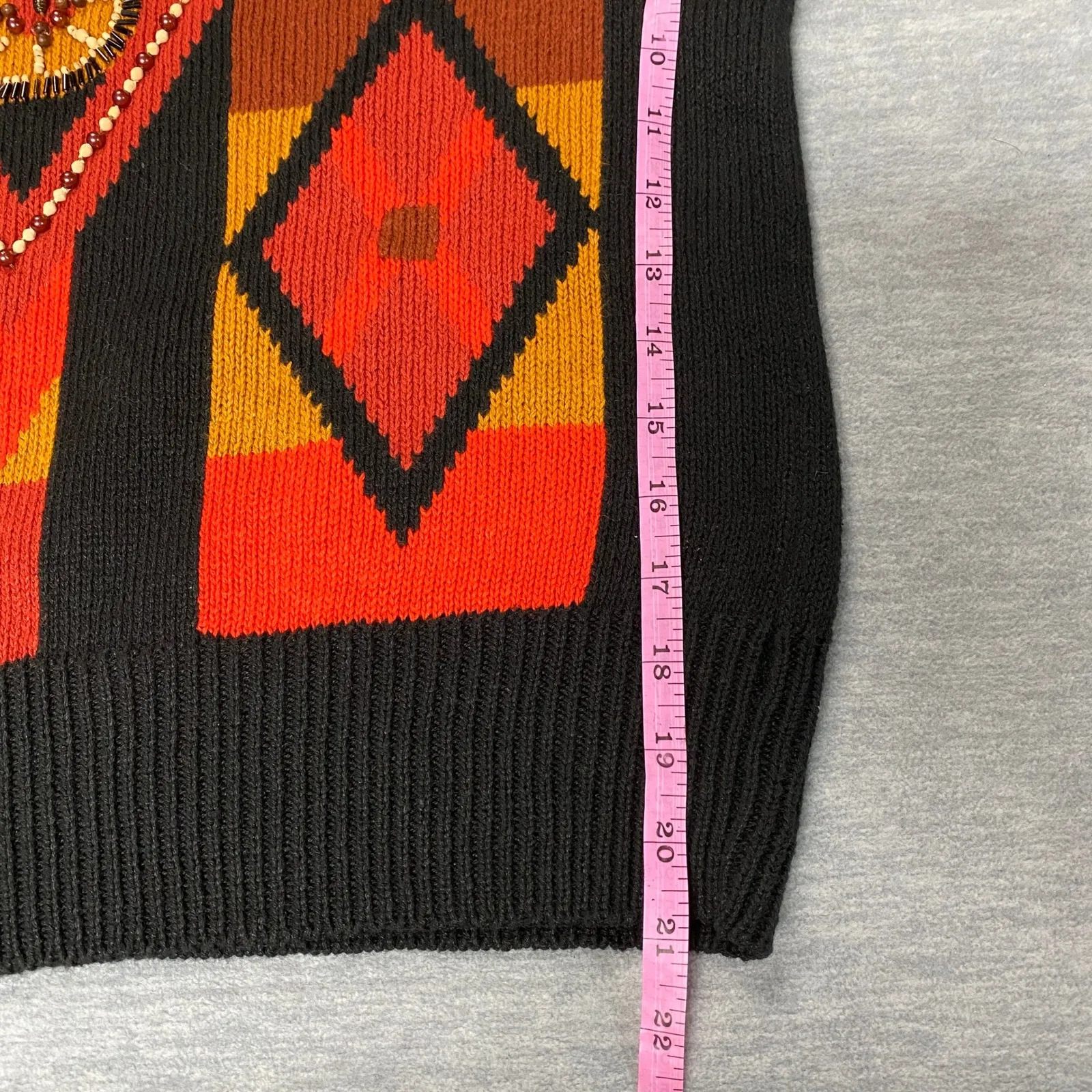 I.B. Diffusion Small Y2K Knit Sweater Beaded Diamond Pattern Vintage Abstract Black - Image 7