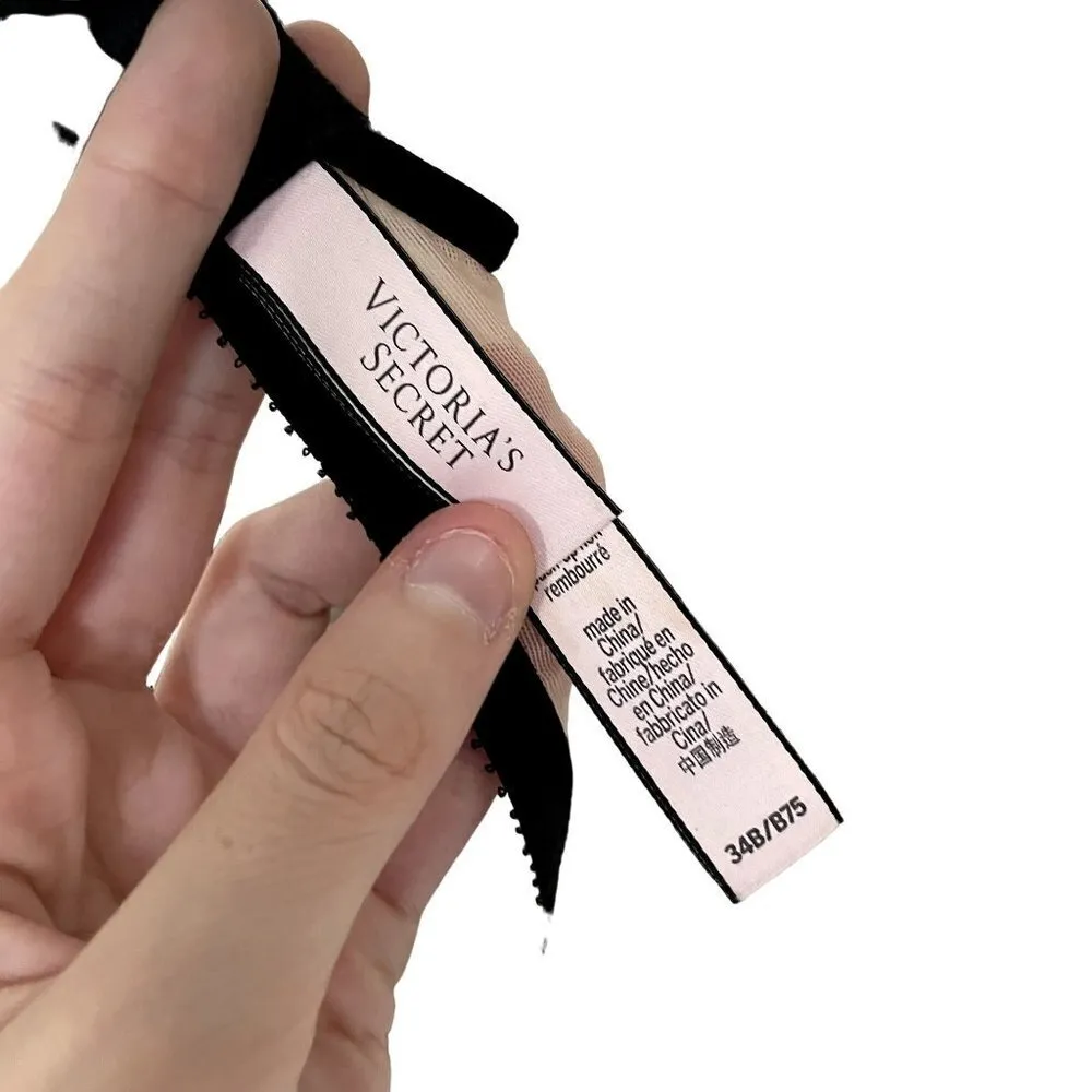 Victoria's Secret lingerie bra black cream lace tan adjustable straps push up - Image 4