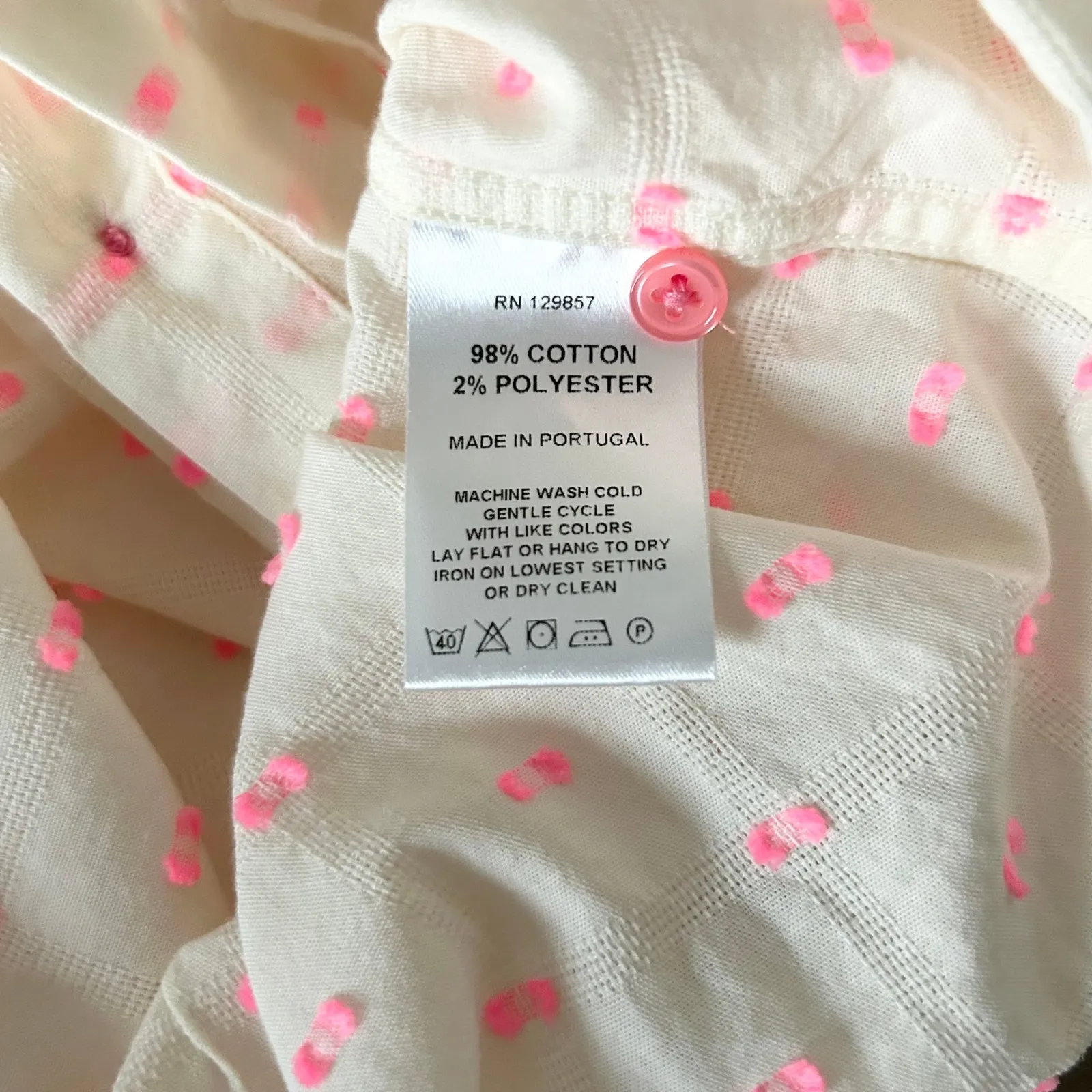 The Shirt Rochelle Behrens Cream Pink Dot Button Down Shirt Cotton Blend Size XS - Image 4