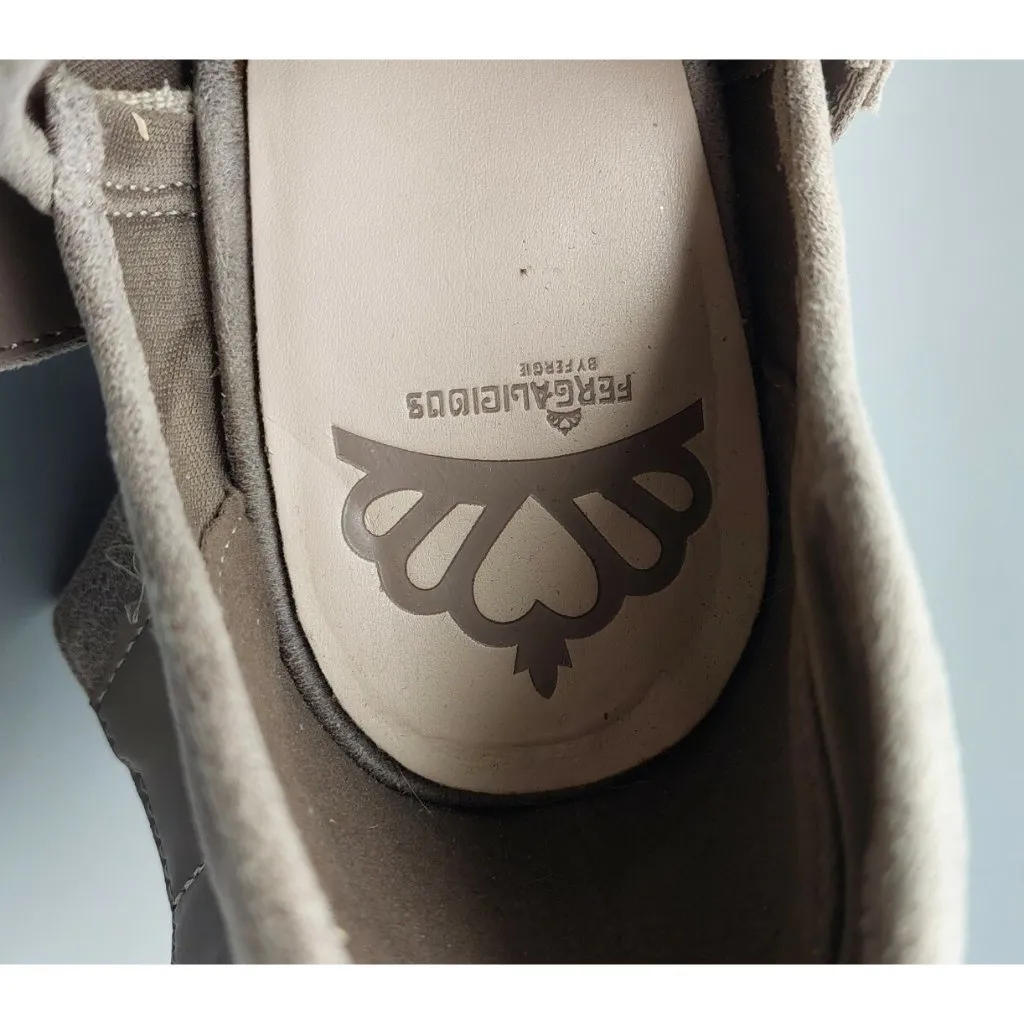 Fergalicious by Fergie Gray Suede Boots 3.5" Block Heels Size 10M Adj. Strap - Image 11