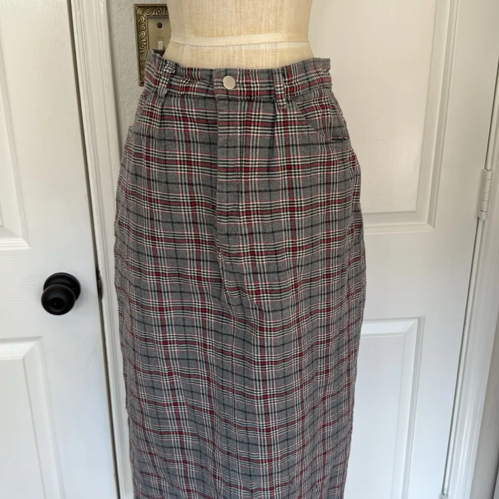 Vintage plaid denim midi skirt Gray Size 10 - Image 2