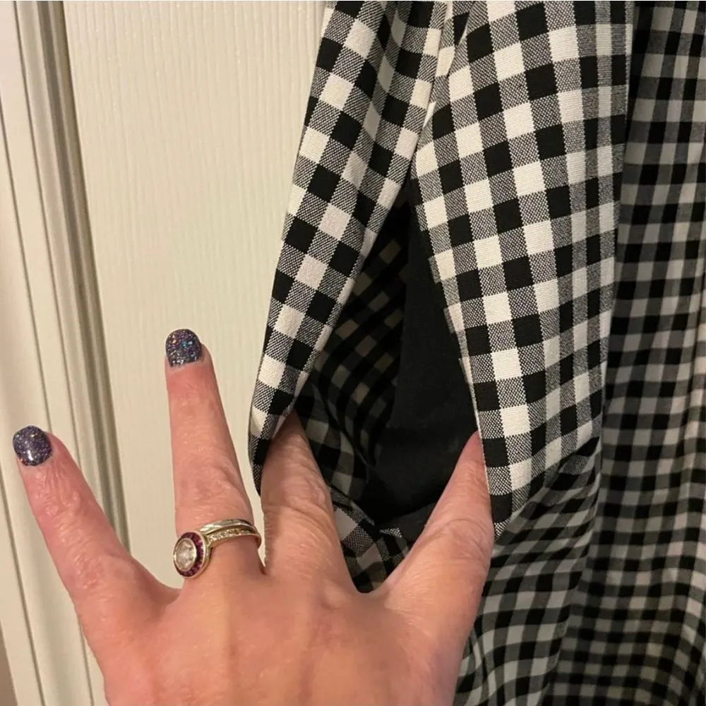 Zara black/white Gingham dress, cold shoulder with puffed short sleeves, tie bac - Image 7