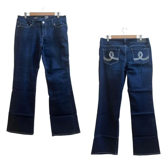 Seven7 Blue Faux Gem Embellished Pockets Mid Rise Boot Cut Jean Size 32 Long - Image 2