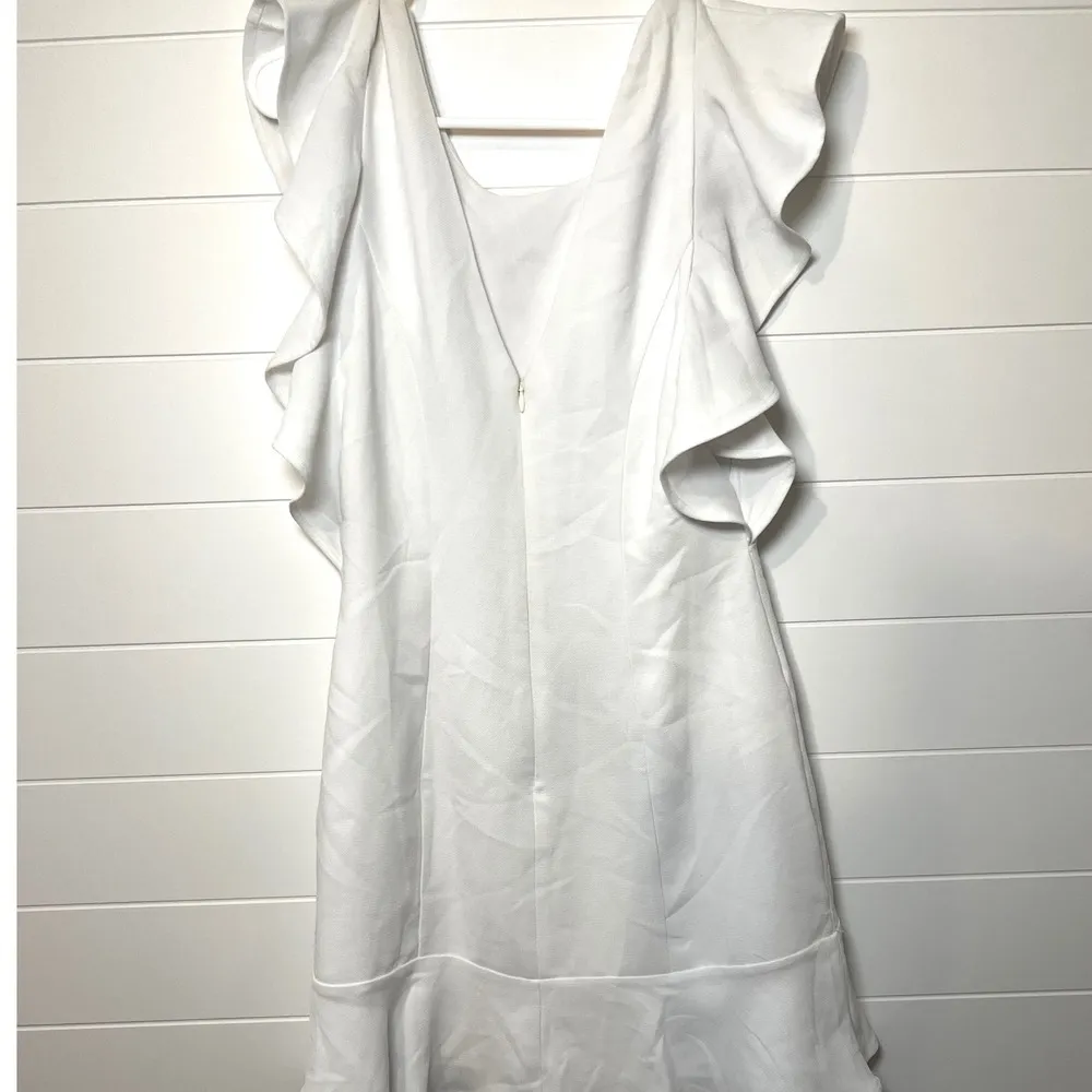 BCBG White Mini Dress Ruffle Flutter Sleeve Fit Flare NWT Coquette Clean Girl - Image 12