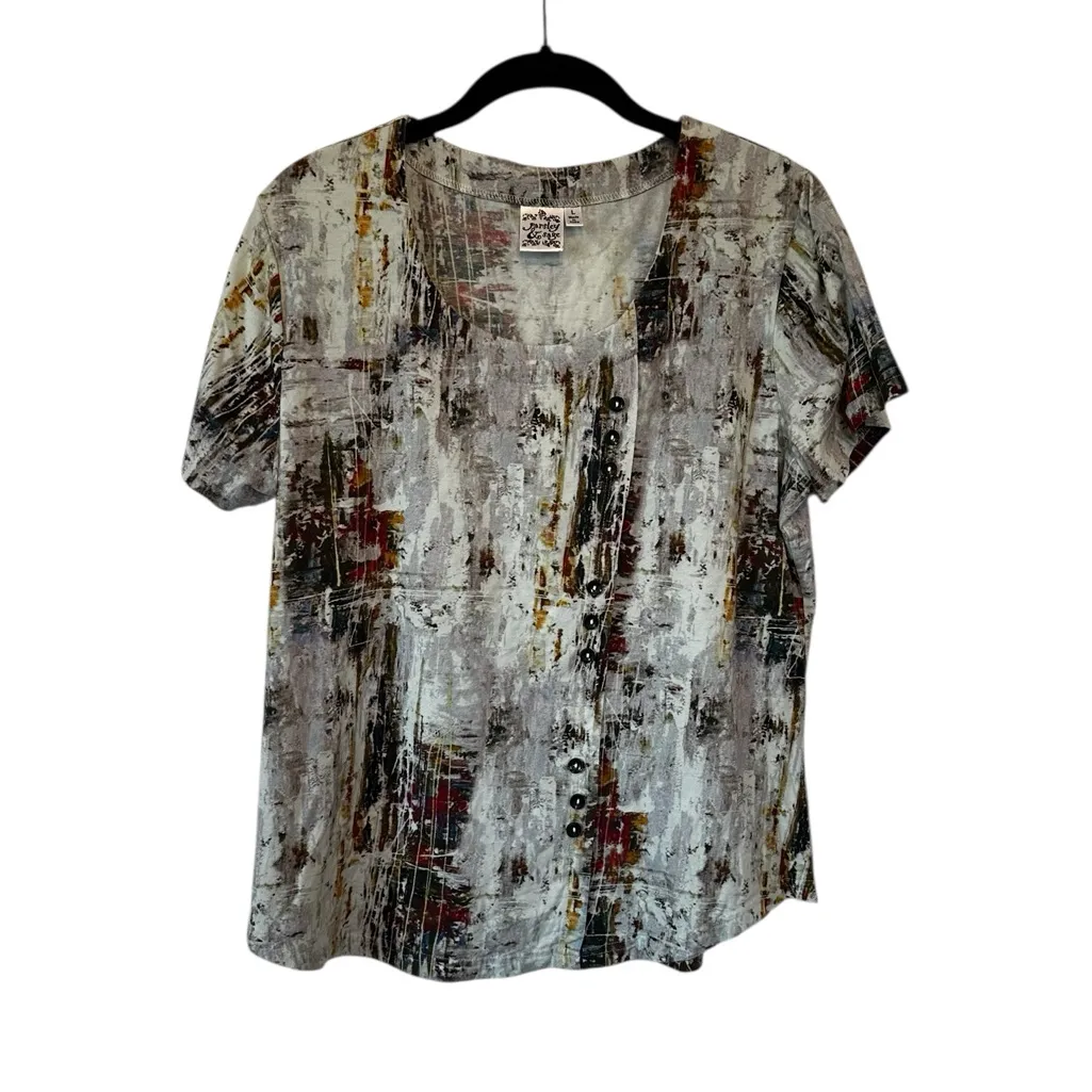 Parsley & Sage Top Buttons Detail Abstract Artsy Art To Wear Size Large - Image 2