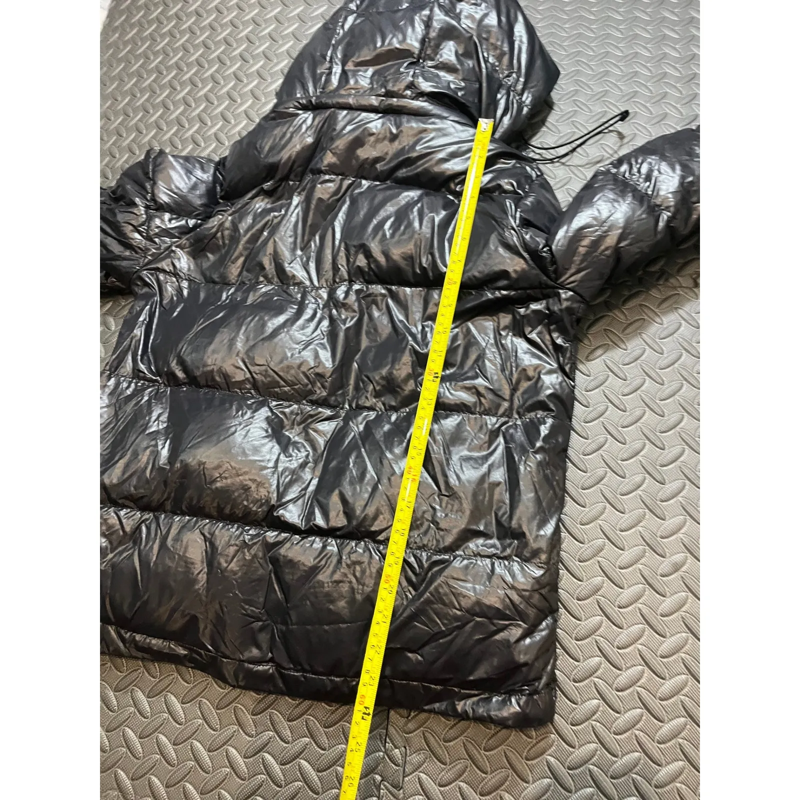 S13 New York Jacket Shiny Black Hooded Puffer Down Full Zip Quilted Womens Med - Image 7