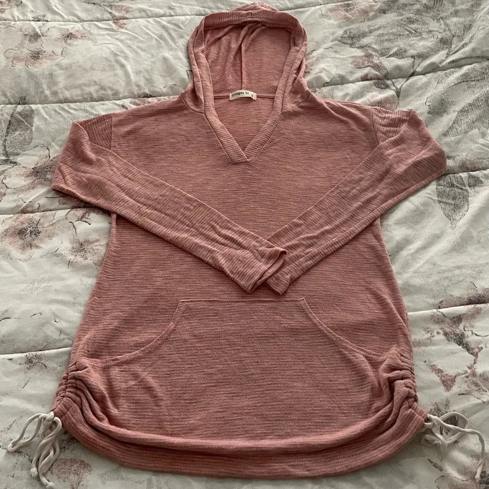 Ginger G women’s pink ribbed hooded lightweight w/side ties sweater, size S - Image 12