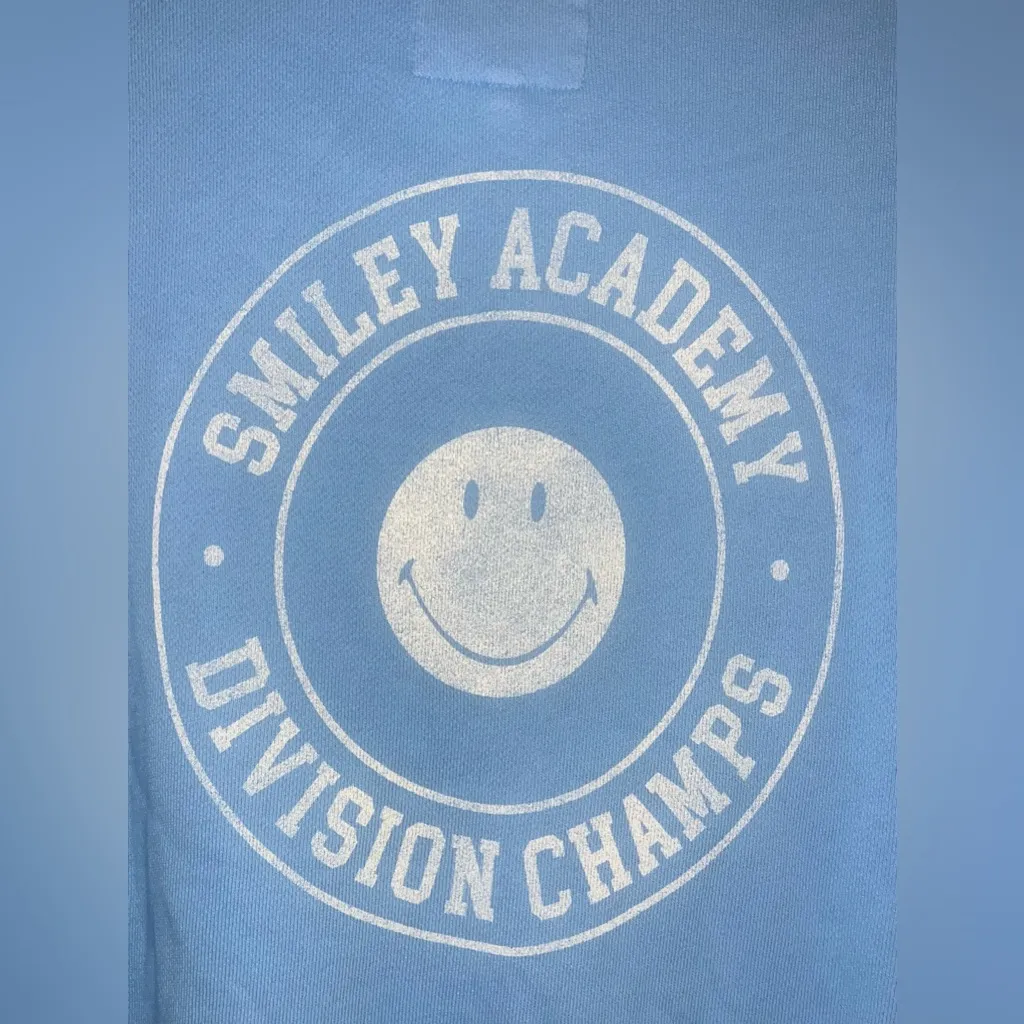 Aerie REAL Oversized Crewneck Sweatshirt Medium Blue Smiley Graphic Pullover XS - Image 8