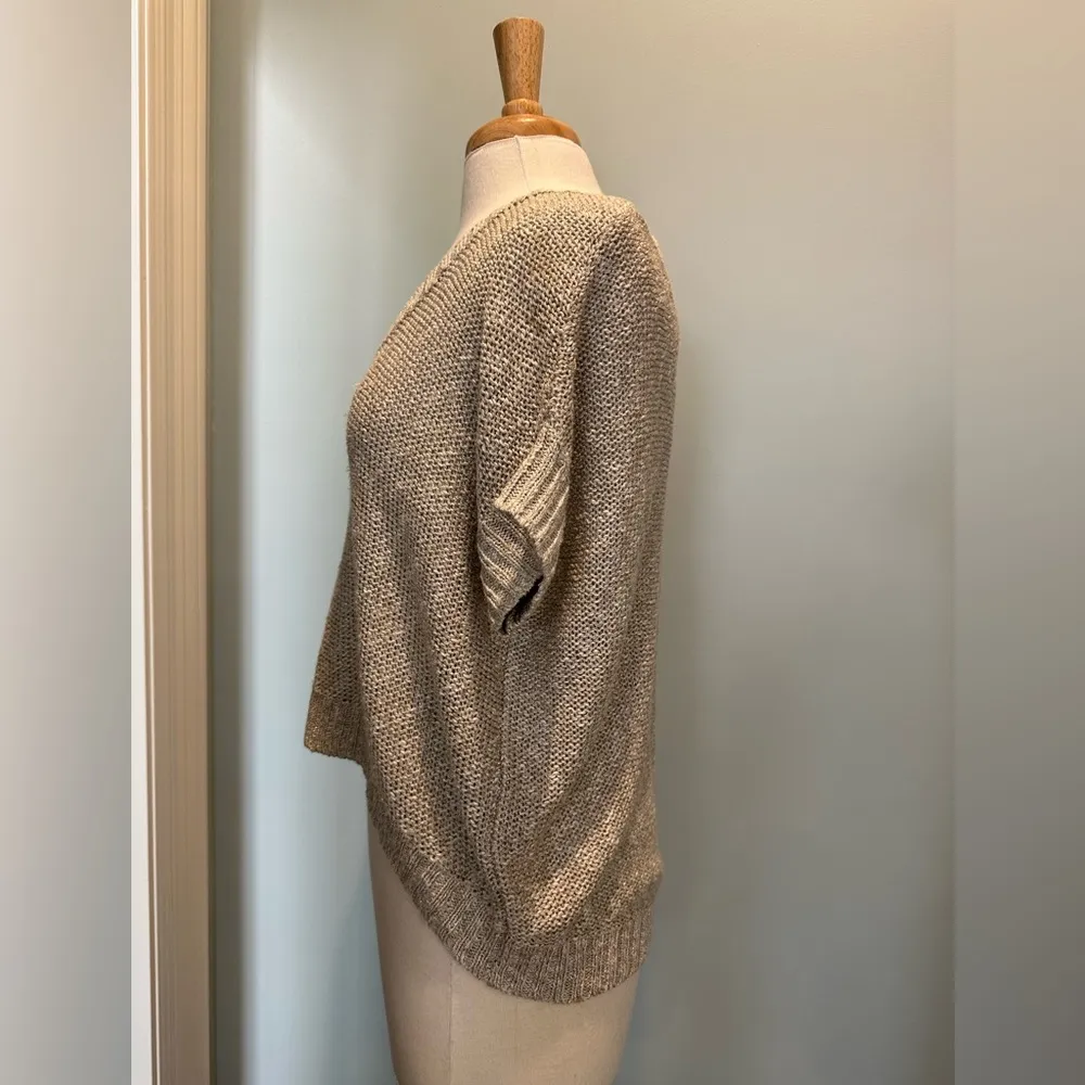 Alice &  Olivia linen blend oversized metallic beige short sleeve sweater M/L - Image 3