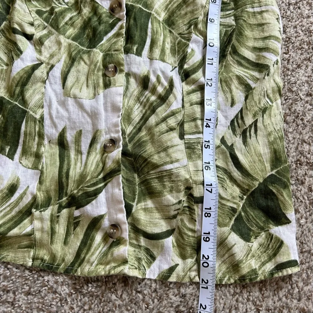 🦋 H&M White Green Palm Leaves Linen Tank Top Beach Vacation Medium - Image 5