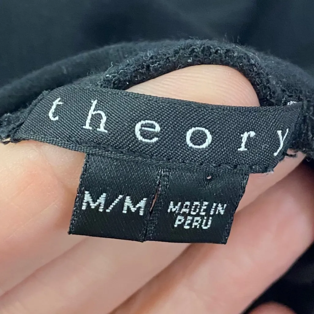 THEORY Black Turtleneck Long Sleeve Top with white cuffs Size MEDIUM - Image 4