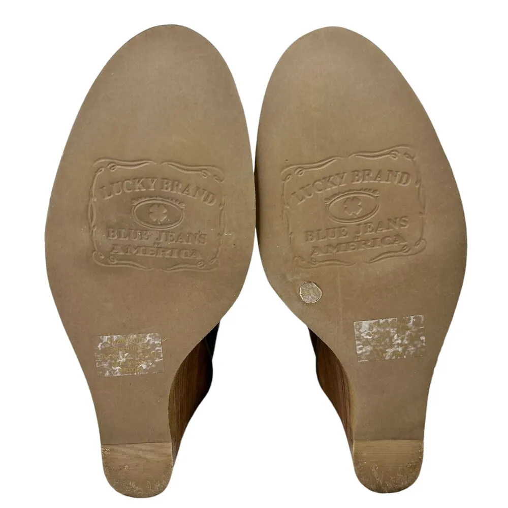 Lucky Brand Fedora Brown Leather Wedge Ankle Boots Booties 6.5 - Image 7