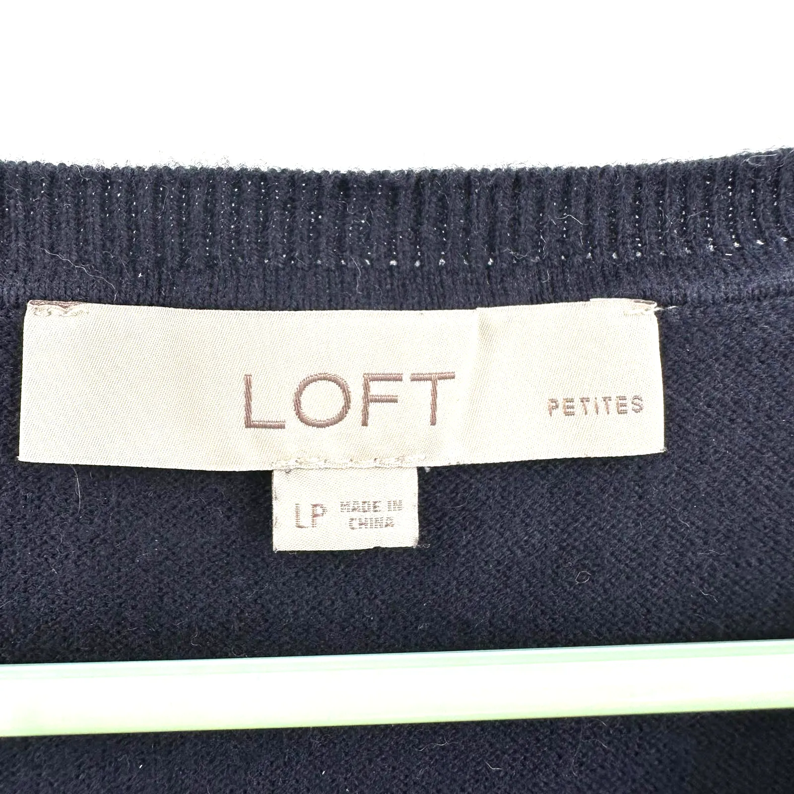 Loft size‎ LP large short sleeve blouse blue sweater with striped detail lower - Image 3