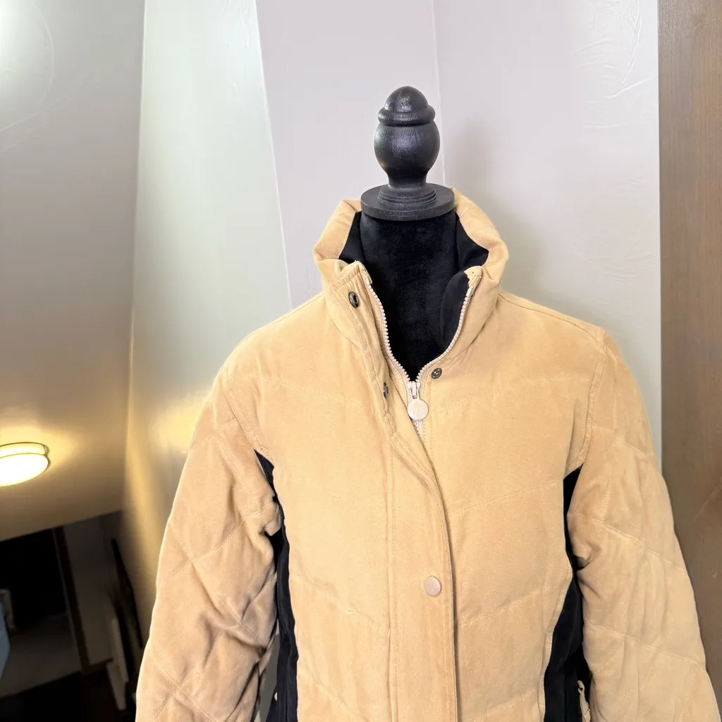 Outback Trading Ladies Snow Mountain Down Filled Jacket Coat Tan Black Western M Size M - Image 2