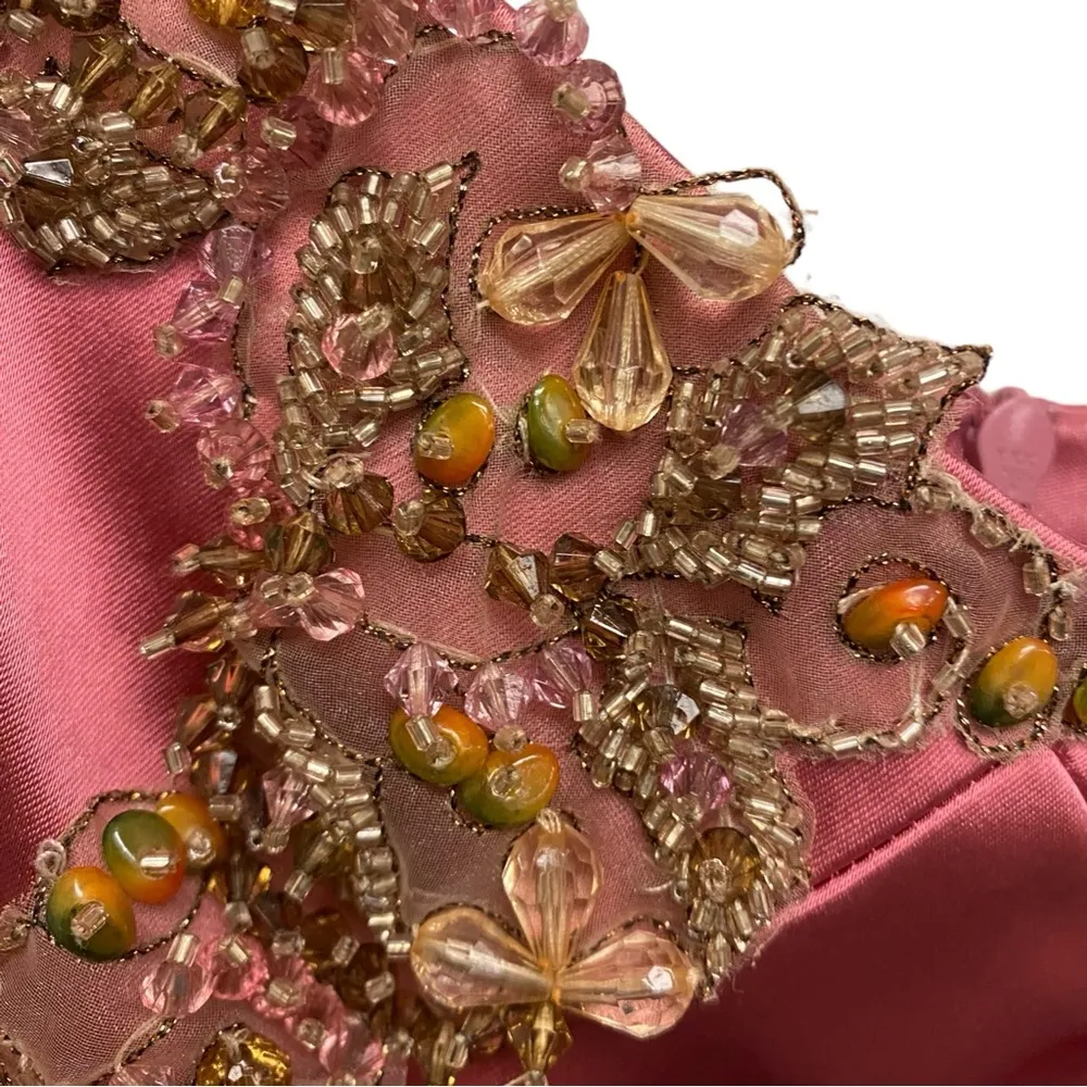 David Meister Mauve Pink Satin Beaded Strapless Cocktail Mini Dress Sz 2 - Image 3